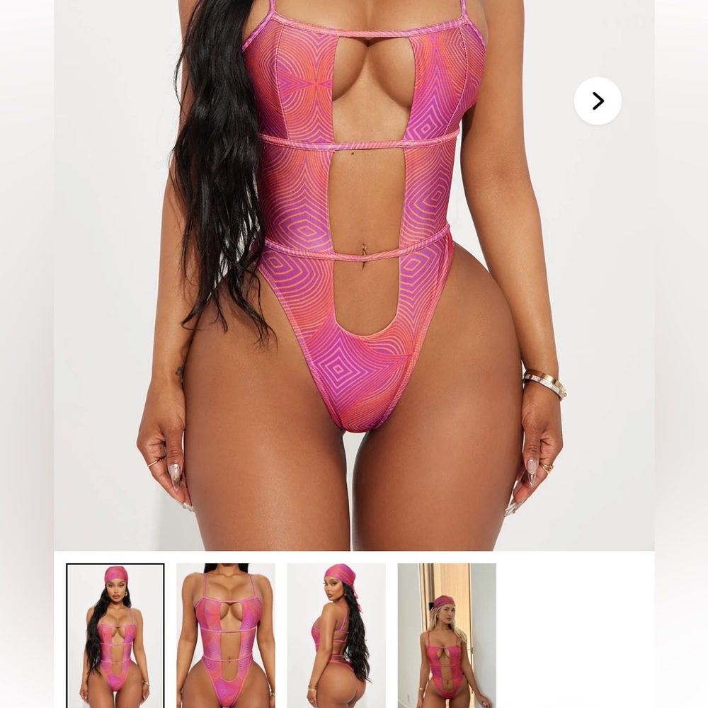 Fashion Nova Pink Geometric One Piece Swimsuit